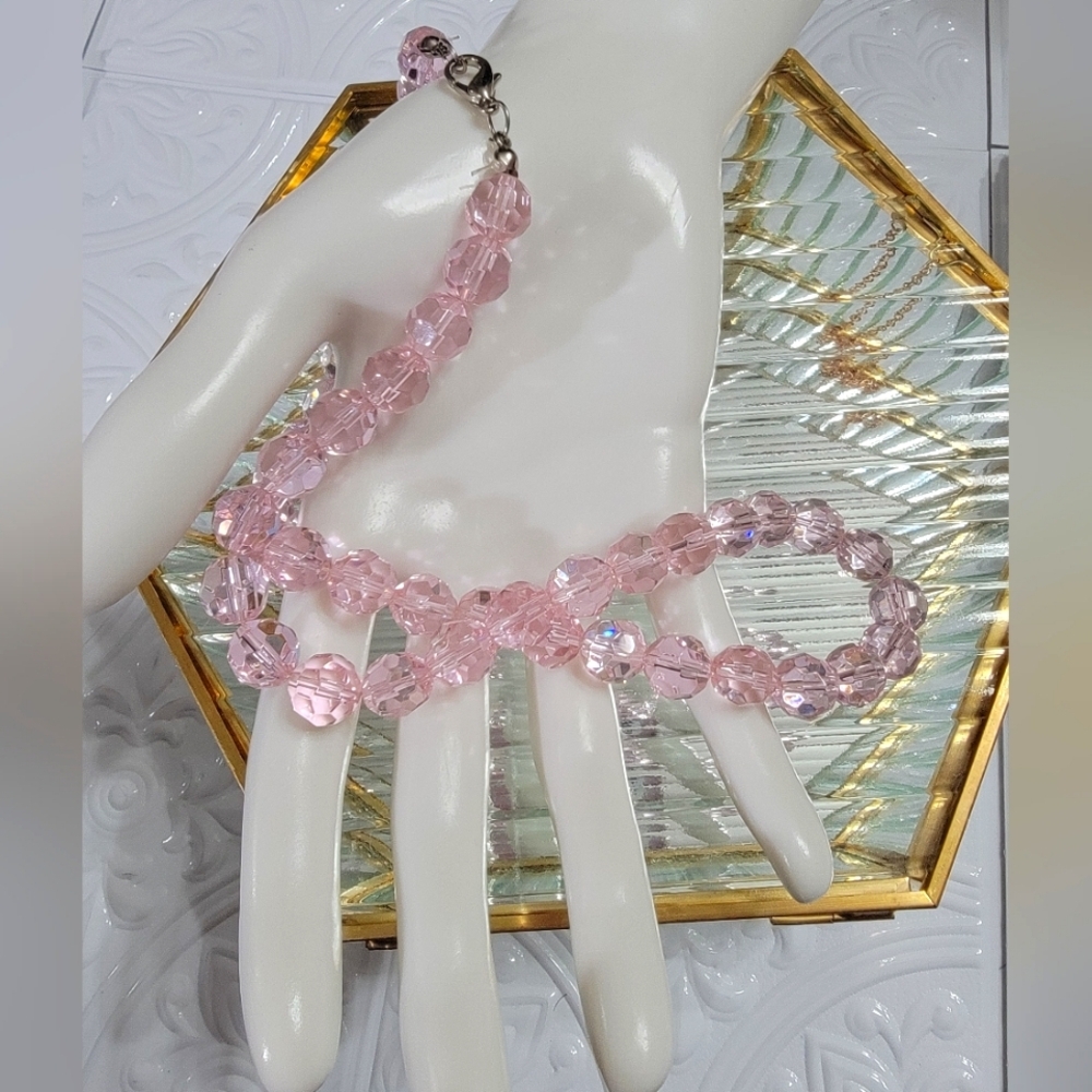 Glass Faceted Pink Beaded Necklace